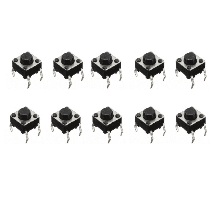4-Pins DIP Momentary Square Tactile Push Button Switch 10 Pieces - 6x6x5mm