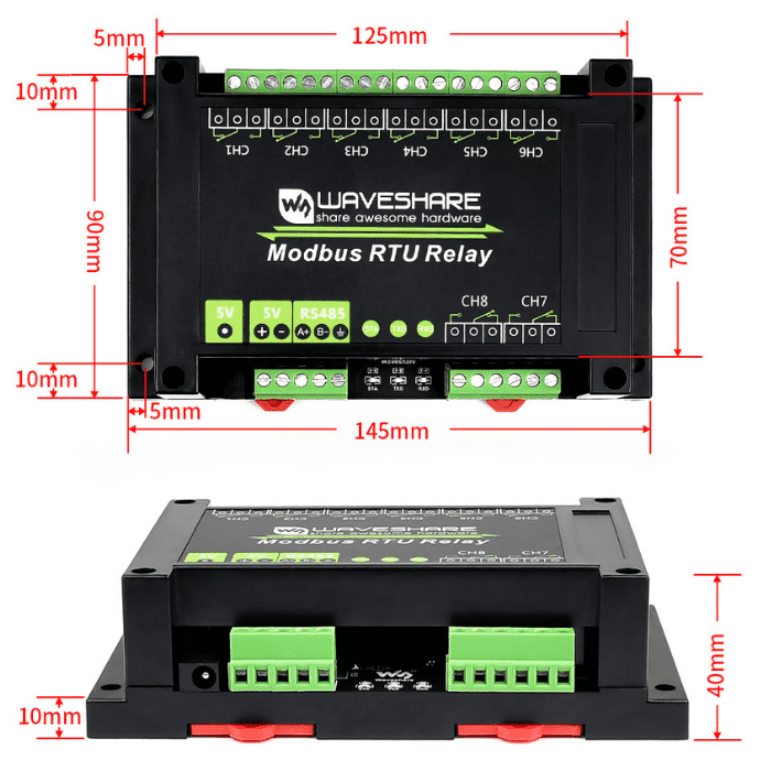 Waveshare Modbus RTU 8-channel Relay Module RS485
