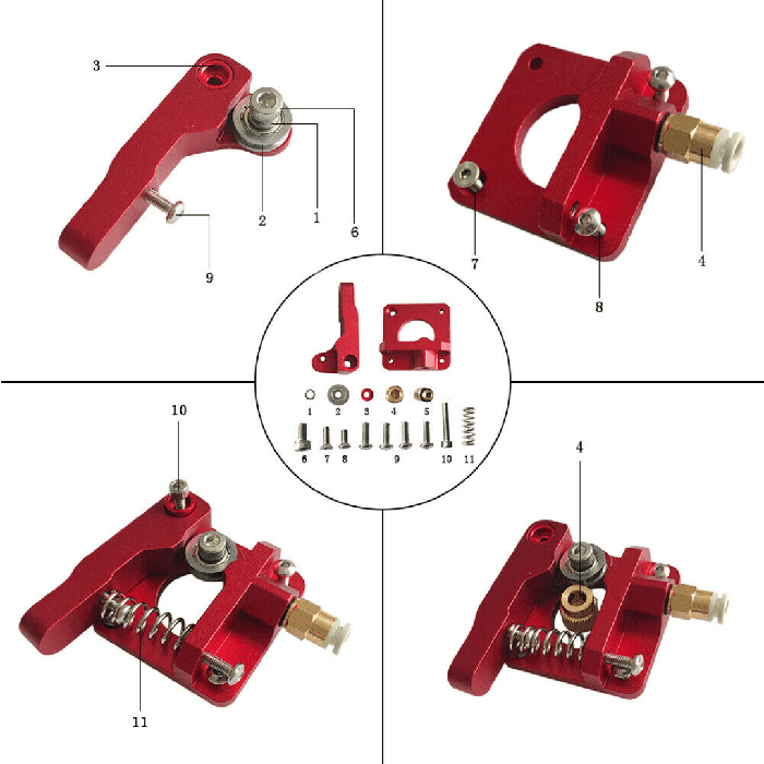 Extruder Kit Left Side Upgraded Red MK8 All Metal Bowden for 1.75mm Filament