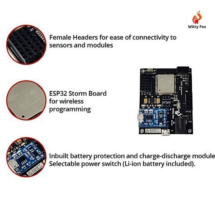 Witty Fox - ESP32 Storm Board with On-Board Li-ion Battery & Wireless Programming