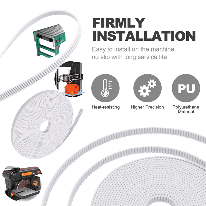 6mm Timing Belt 3D Printer Belt White GT2 Open Synchronous Belt PU with Steel Core -1 Meter