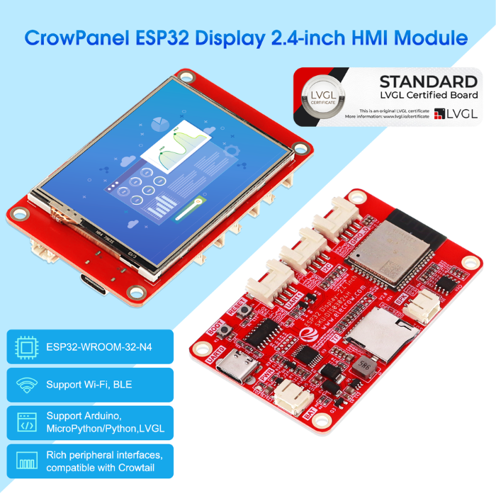 ELECROW 2.4inch ESP32 HMI 320x240 SPI TFT LCD Touch Screen compatible with Arduino/LVGL/PlatformIO/ Micropython