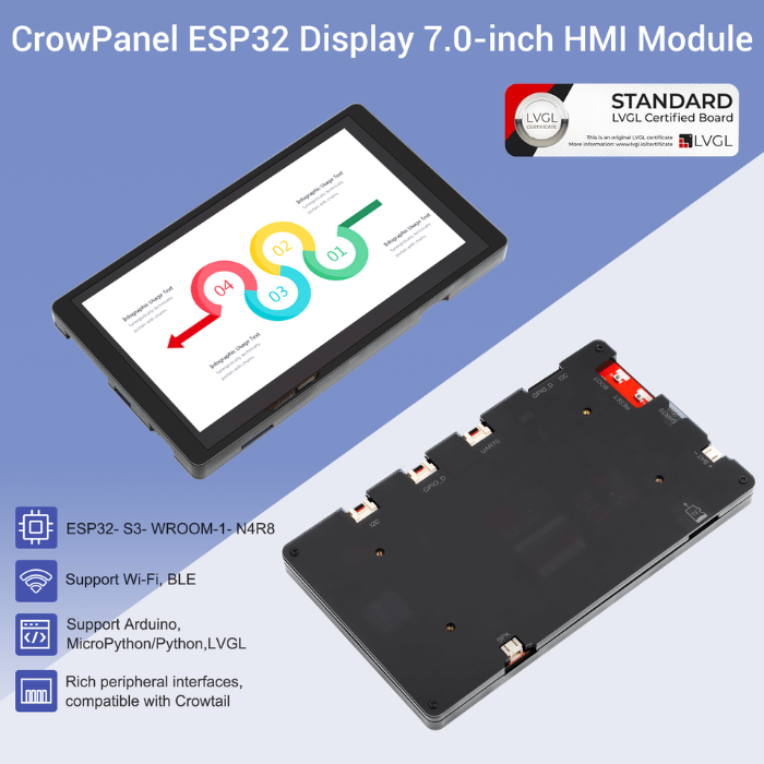 ELECROW ESP32 7In HMI Display 800×480 RGB TFT LCD Touch Screen without Acrylic Case