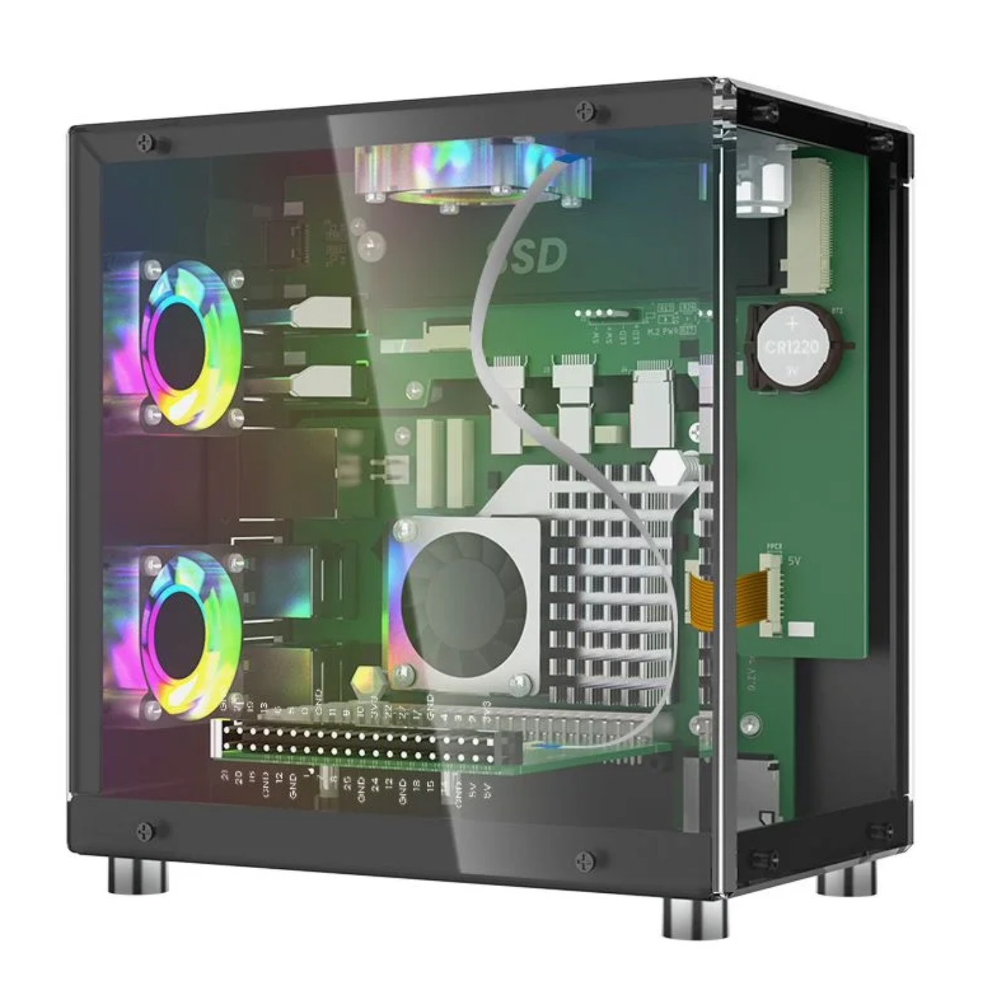 Elecrow Pitower Gen 1 Raspberry Pi 5 Mini PC Case With 3 Fans and 1.3” OLED Screen