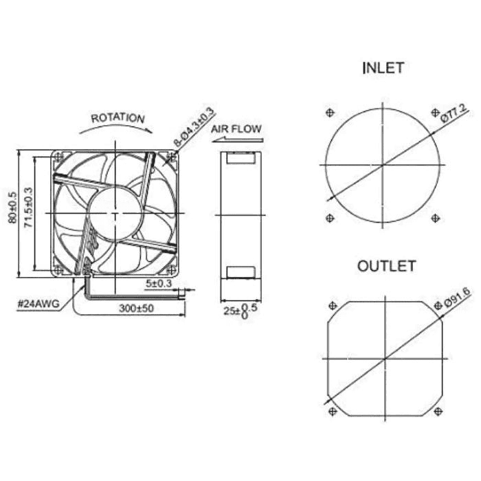 Iotcart 8025 12V DC Cooling Fan for Electronics - 80x80mm, 8.0 CFM