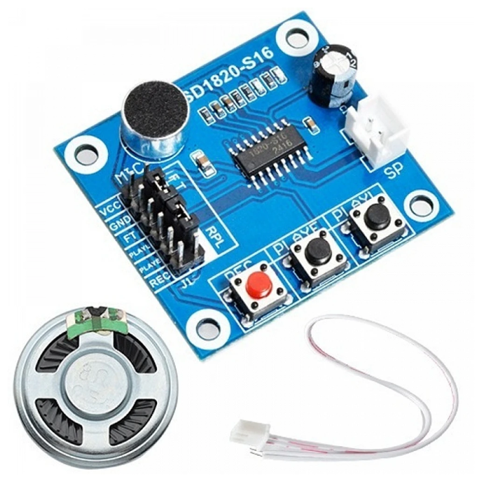 ISD1820 3-5V Voice Recording & Playback Module with Mic & 0.5W Speaker - Arduino Compatible