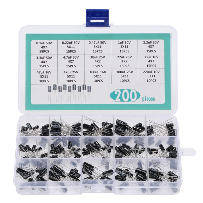 Iotcart 15 Value Electrolytic Capacitor Kit 200PC - DIY Electronics