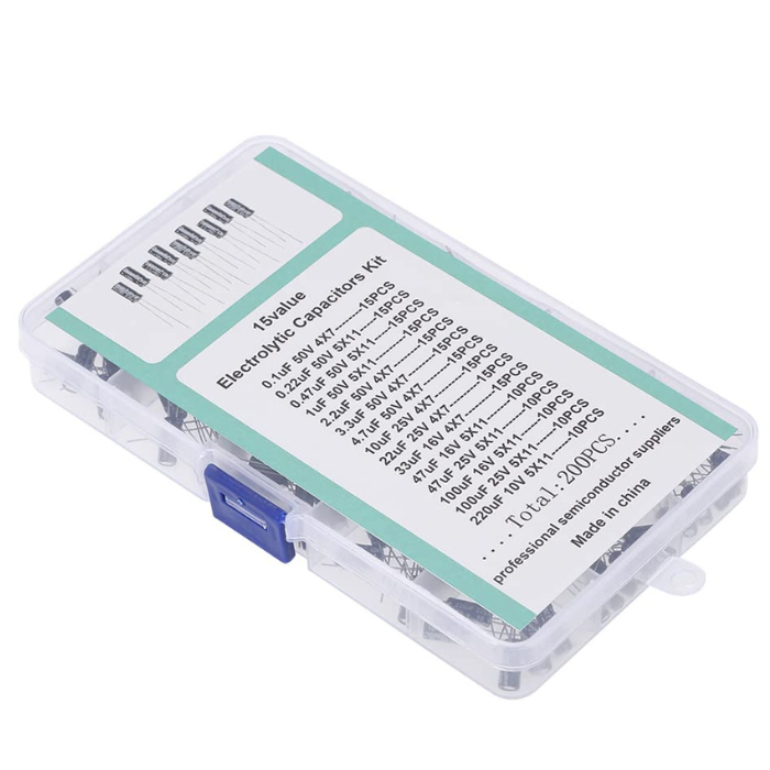 15 Value Electrolytic Capacitor Kit with Box 200PC