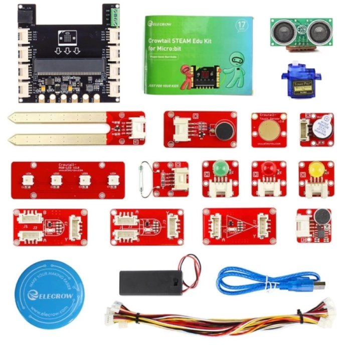 ELECROW Crowtail STEAM Edu Kit for Micro:bit - 12 Modules, MakeCode/Python Compatible