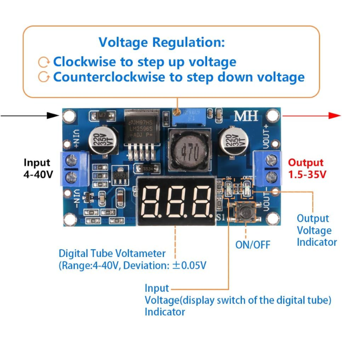LM2596 DC-DC Step-down Buck Module 3A Adjustable - Power Supply for DIY Projects