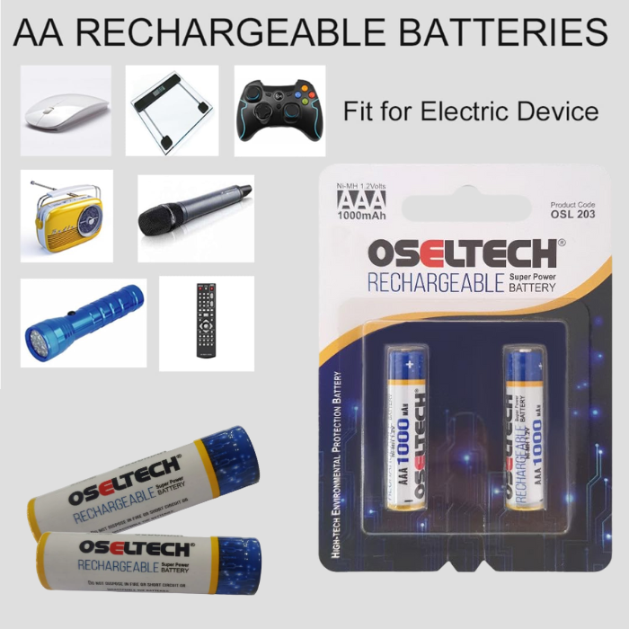 Iotcart 1000mAh AAA Rechargeable Battery 1.2V (Pack of 2) - High-Capacity NiMH for Electronics