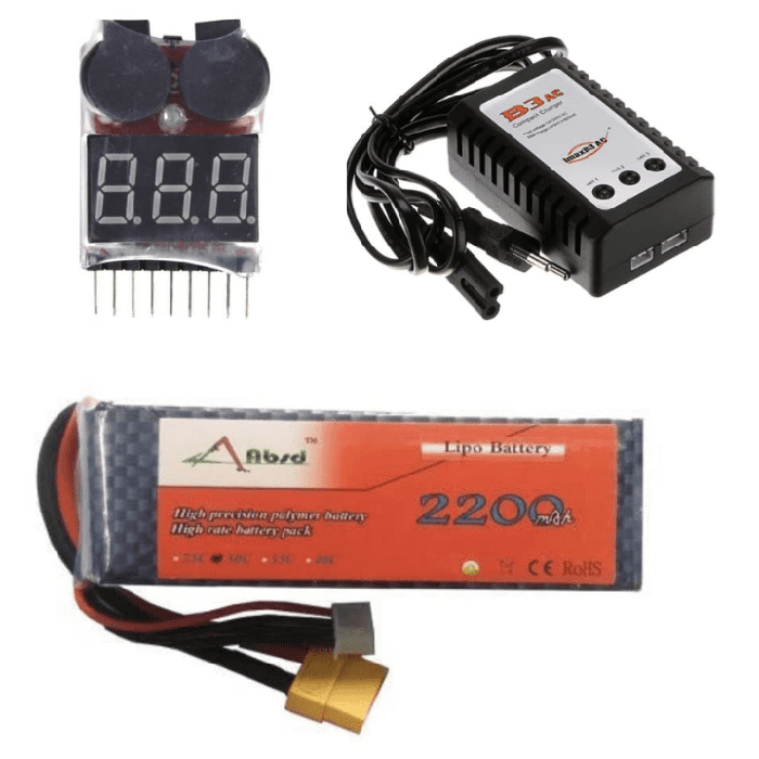Iotcart 11.1V 25C 2200mAh LiPo Battery with B3AC Charger & Voltage Tester - RC Drone Power Solution
