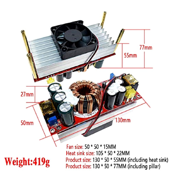 Iotcart SES-P-1324 1800W 40A DC-DC Step-Up Module - Adjustable Power Supply for Solar & Battery Charging