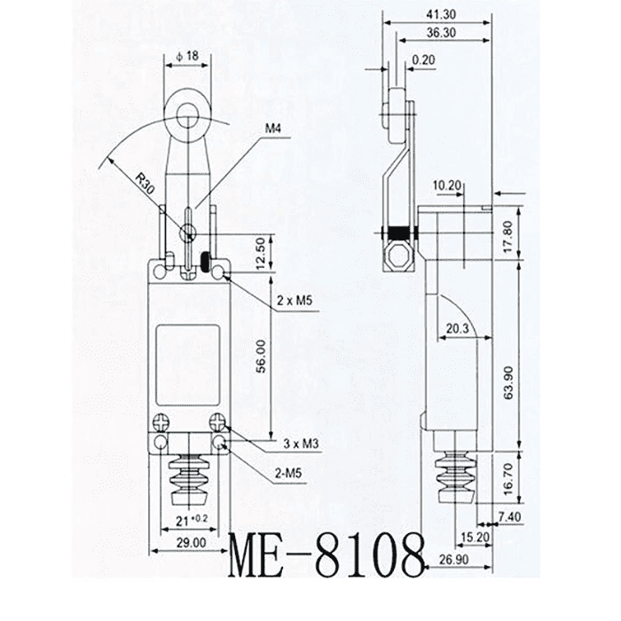 ME-8108 Rotary Adjustable Roller Lever Arm AC Limit Switch