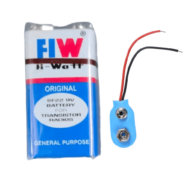 FIW 6F22 9V Alkaline Battery with Connector - Buy for Arduino & Raspberry Pi Projects