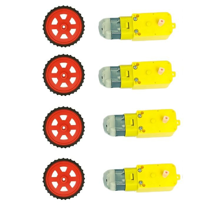 Red BO Wheel + 100 RPM Single Shaft BO Motor - Set of 4 | Robotics Science Project