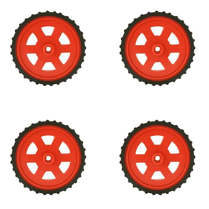 Red BO Wheel + 100 RPM Single Shaft BO Motor - Set of 4 | Robotics Science Project