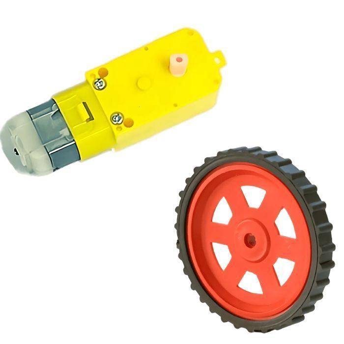 Red BO Wheel + 100 RPM Single Shaft BO Motor - Set of 4 | Robotics Science Project
