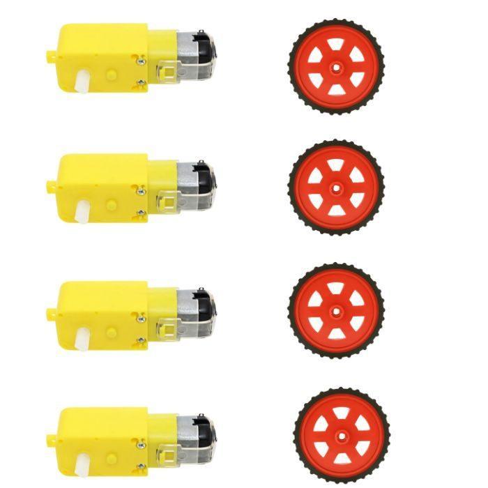 Iotcart SES-P-1706 300 RPM Single Shaft BO Motor with Wheel (4 Sets) - DIY Robot Car