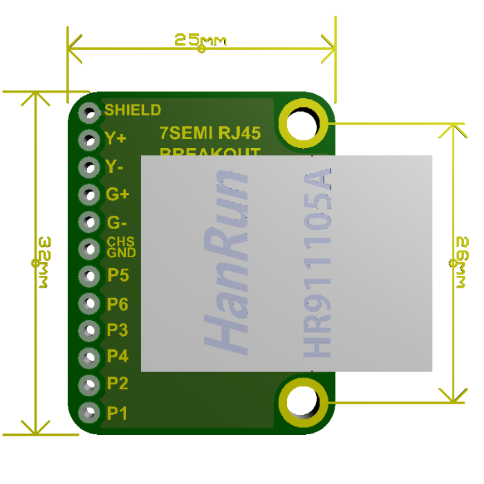 7Semi LPJ0011FBNL MagJack RJ45 Ethernet Breakout Board - IoT Networking