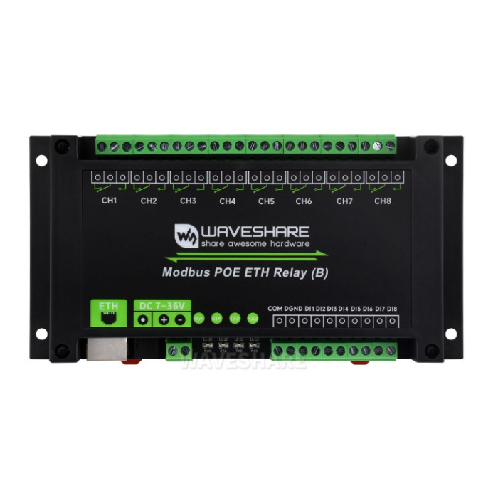 Waveshare Modbus PoE 8 Channel Ethernet Relay Module (B) with Digital Input