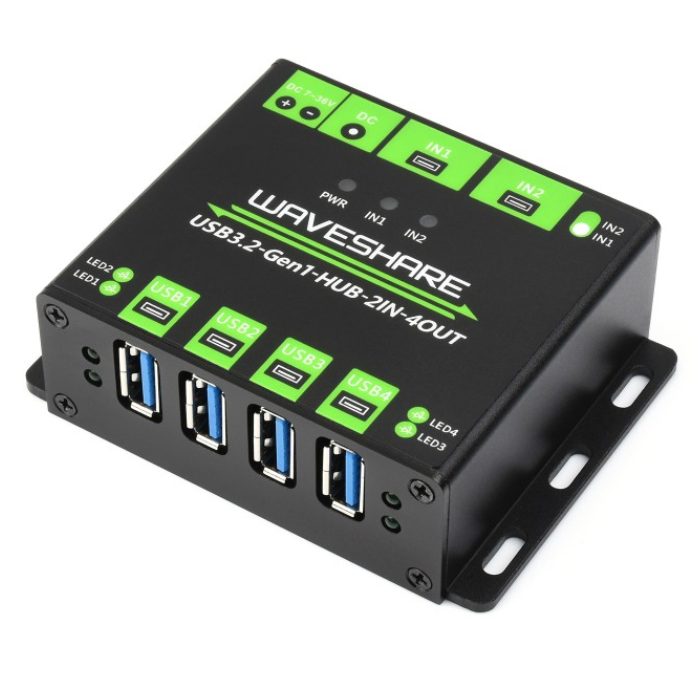 Waveshare Industrial Grade USB HUB Extending 4x USB 3.2 Ports with Switchable Dual Hosts