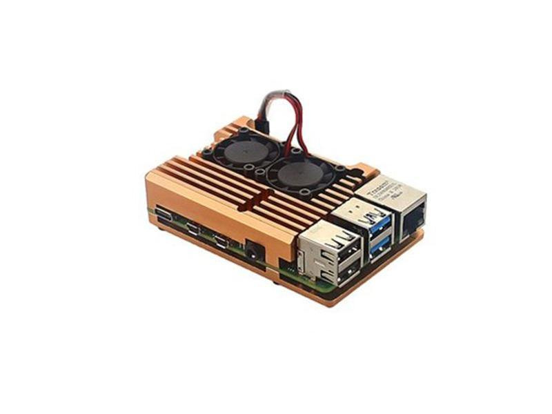 Raspberry Pi Metal Aluminum Case with Double Fans for Raspberry Pi 4B (Gold)