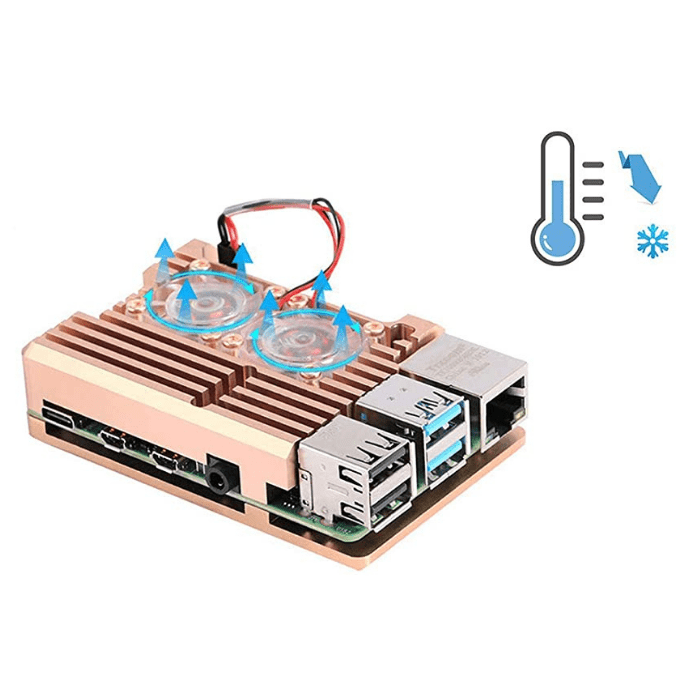 Raspberry Pi Metal Aluminum Case with Double Fans for Raspberry Pi 4B (Gold)