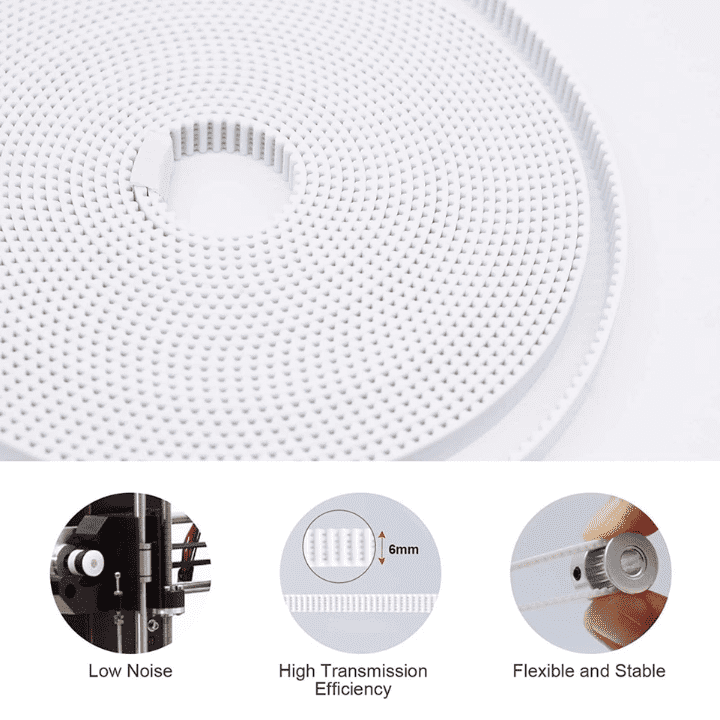6mm Timing Belt 3D Printer Belt White GT2 Open Synchronous Belt PU with Steel Core -1 Meter