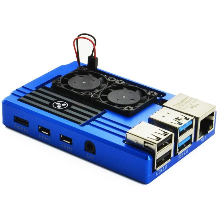 Metal Case with Double Fan for Raspberry PI 4 - Blue Colour