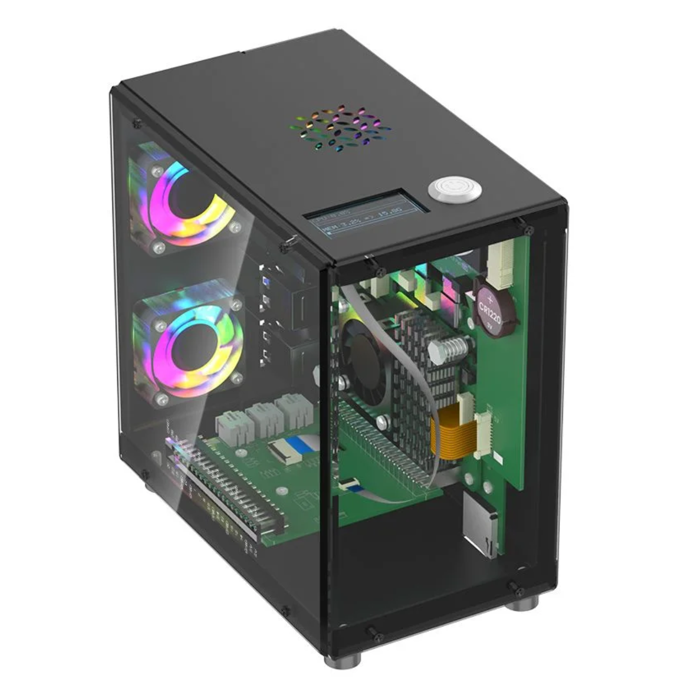 Elecrow Pitower Gen 1 Raspberry Pi 5 Mini PC Case With 3 Fans and 1.3” OLED Screen