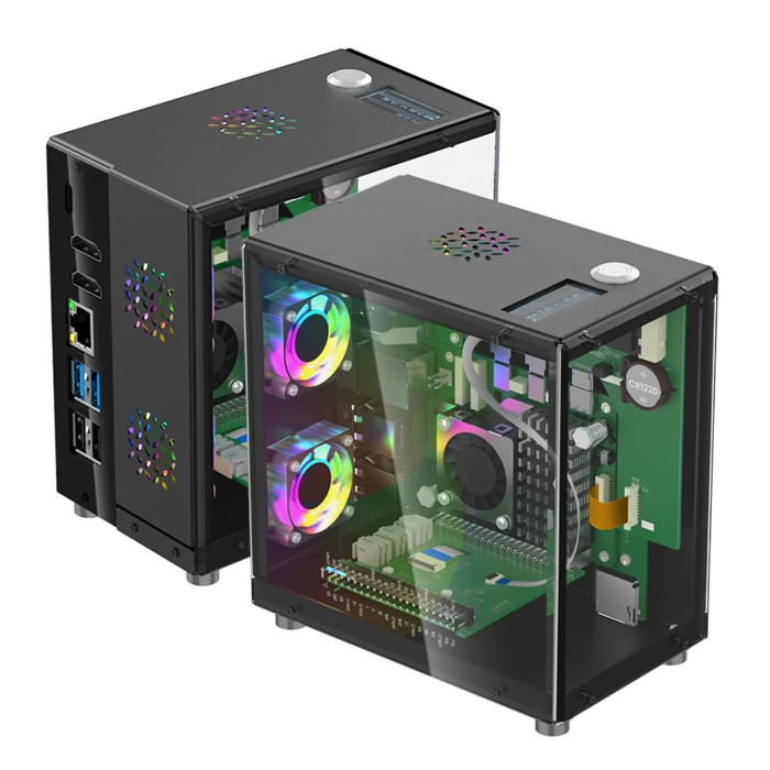 Elecrow Pitower Gen 1 Raspberry Pi 5 Mini PC Case With 3 Fans and 1.3” OLED Screen