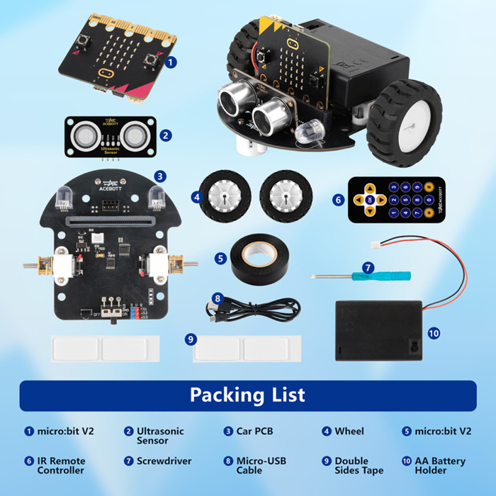 ACEBOTT TinkerBott Smart Car Starter Kit - BBC micro:bit V2 Compatible - STEM Robotics Kit