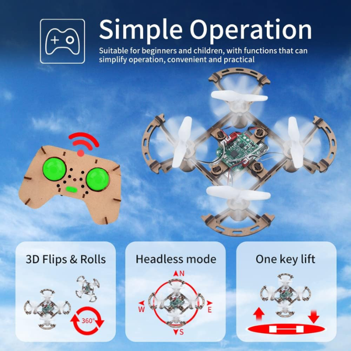 GKFESCC RC DIY Wooden Drone Kit for Kids 5-10+ - STEM Learning Toy