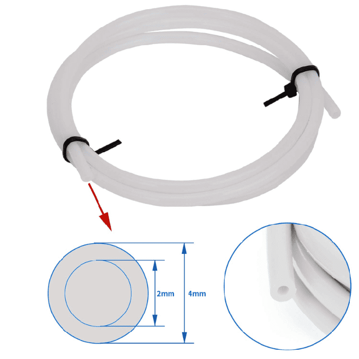 PTFE 2x4mm White Teflon Tube for 3mm 3D Printer Filament - 1 Meter (2mm ID X 4mm OD)