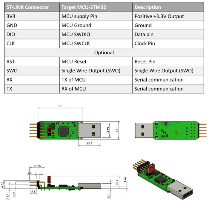 ST-LINK/V2 and ST-LINK/V2.1 USB Debugger Programmer with Original STM Chip - 7Semi