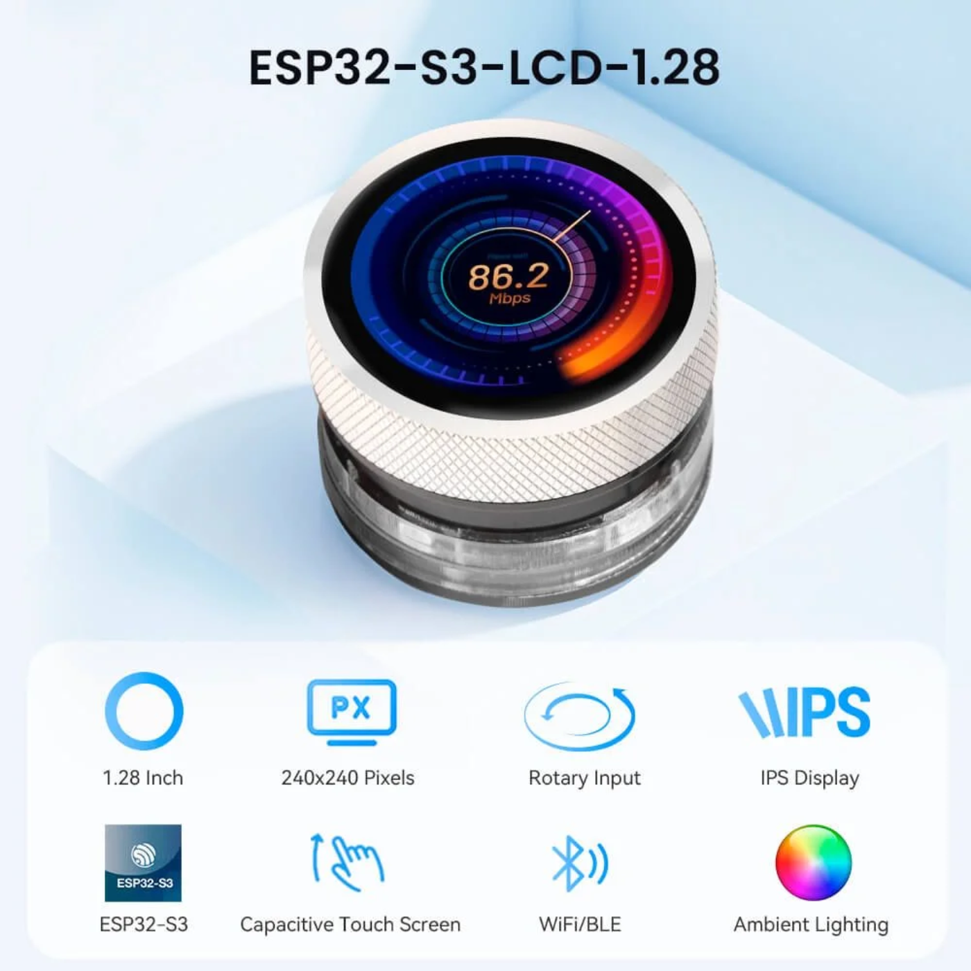 Elecrow CrowPanel 1.28 Inch ESP32 HMI Display with 240x240 IPS Round Touch Screen