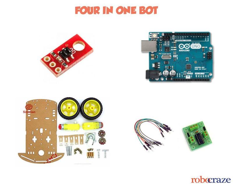 Iotcart Four in One Bot Arduino Robot Kit - Line Follower, Obstacle Avoider