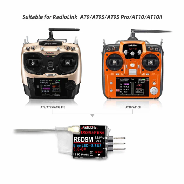 Radiolink R6DSM Mini Drone Receiver 2.4Ghz 10 Channels For Racing Drones, Quadcopter Aircrafts