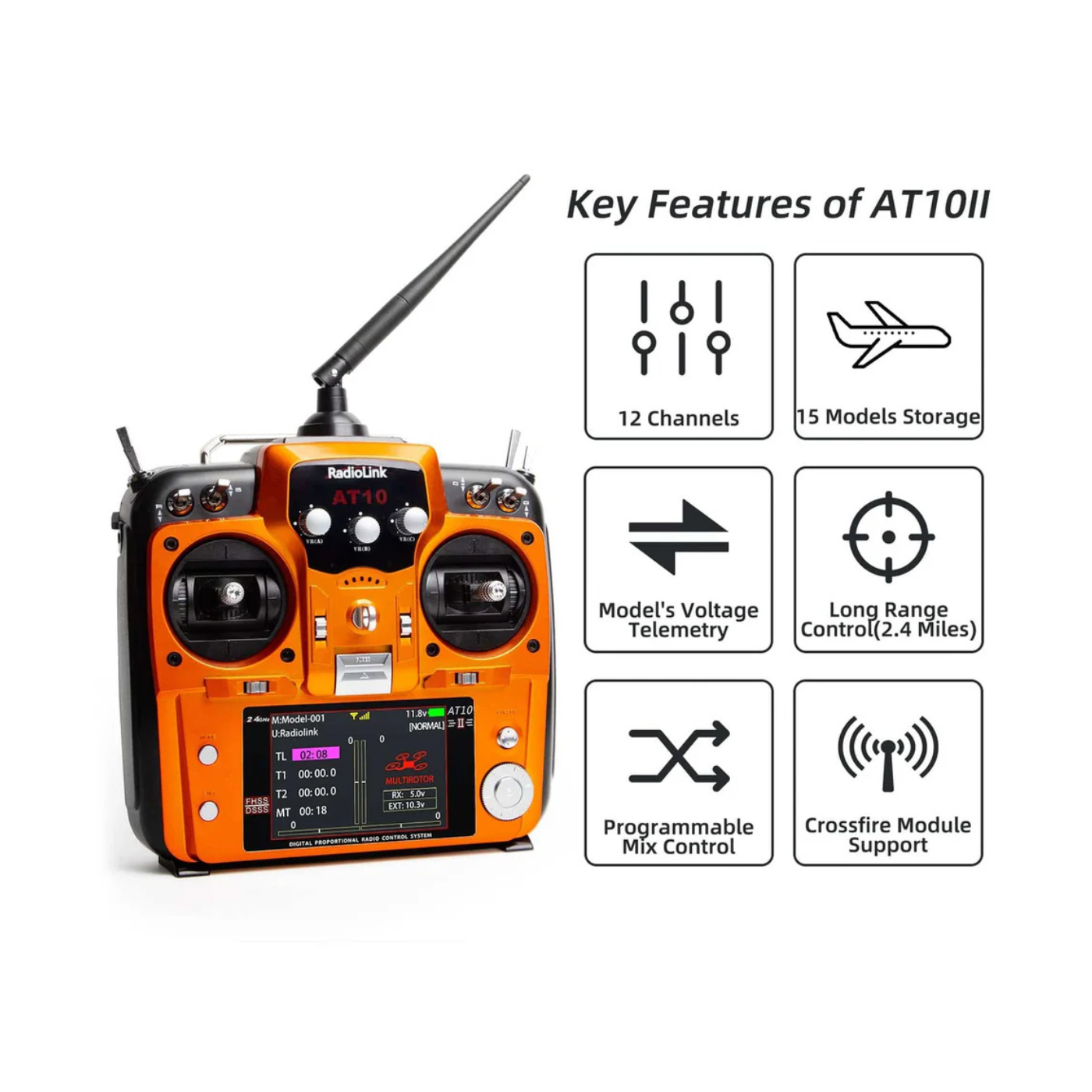 Radiolink AT10II with R12DS – Transmitter and Receiver for Drones, Cars & Boats