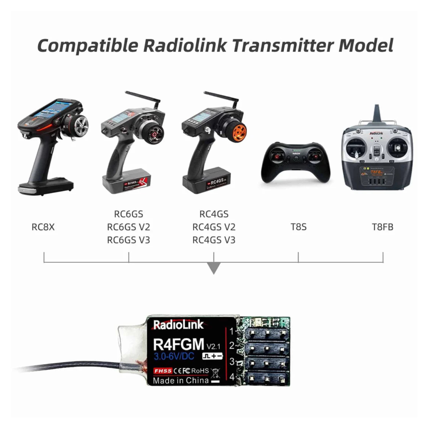 Radiolink R4FGM 2.4GHz Long Range 4 Channel RC Receiver for RC Car with Gyro