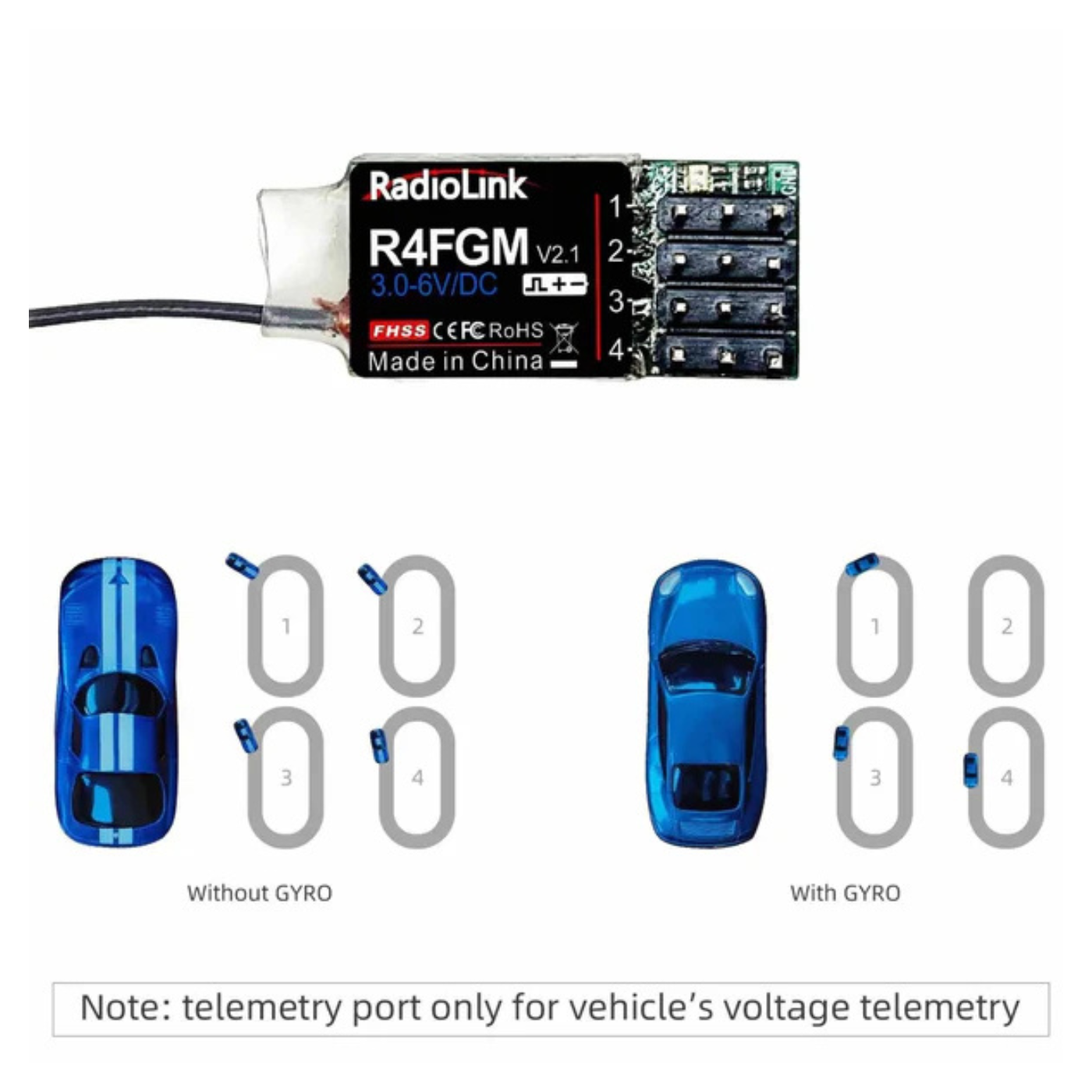 Radiolink R4FGM 2.4GHz Long Range 4 Channel RC Receiver for RC Car with Gyro