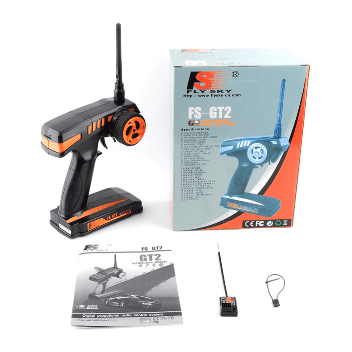 Flysky FS-GT2 2.4GHz 2CH Transmitter & Receiver for RC Cars, Boats, Planes - Buy in India