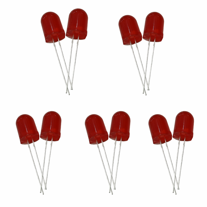 Iotcart 10mm Bright Red LED 10 Pcs Pack - Indicator Light for Electronics Projects