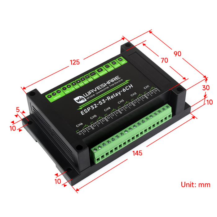 Waveshare 6-Channel ESP32-S3 WiFi Relay Module with Onboard RS485 Pico HAT Interfaces