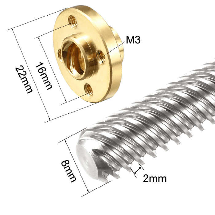Iotcart SES-P-268 1000mm 8mm Trapezoidal Lead Screw with Copper Nut - CNC & 3D Printer Use