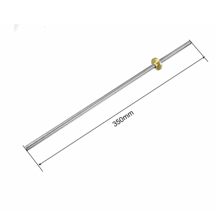 350mm Trapezoidal 4 Start Lead Screw 8mm Thread 2mm Pitch Lead Screw with Copper Nut