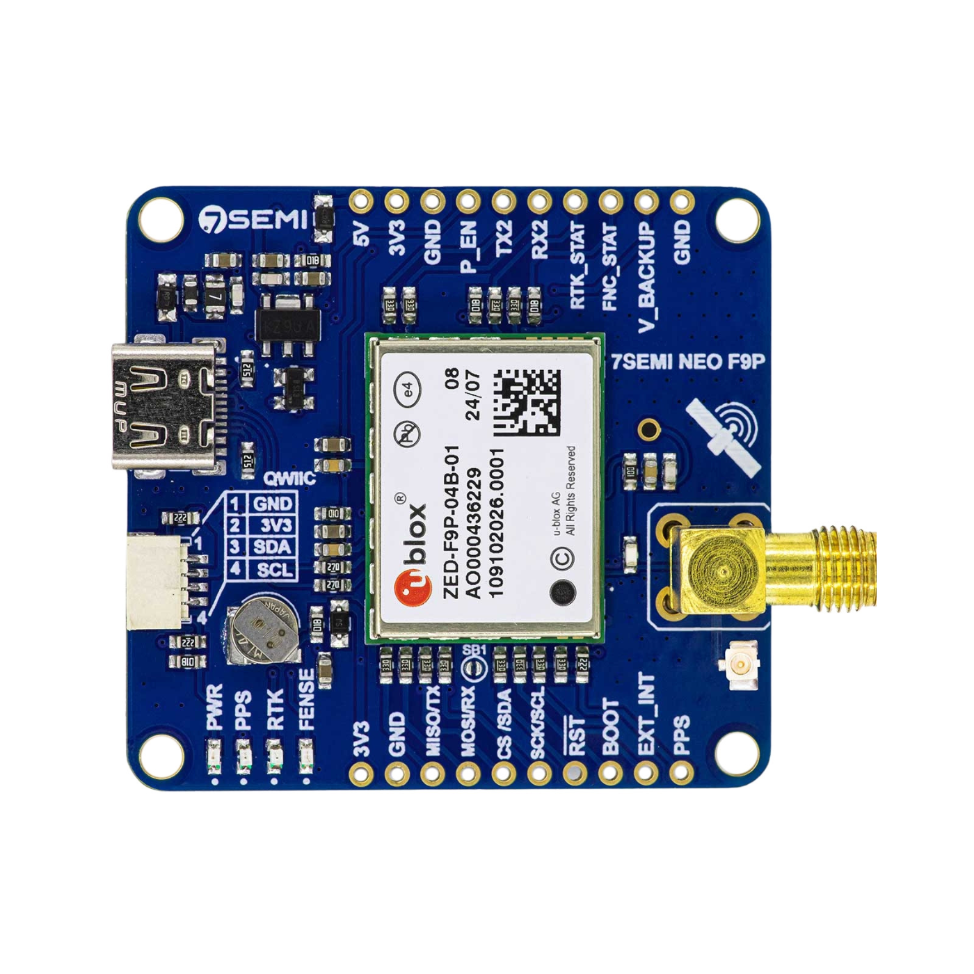 u-blox ZED-F9P Dual-band GNSS RTK SMA Modem - 7Semi