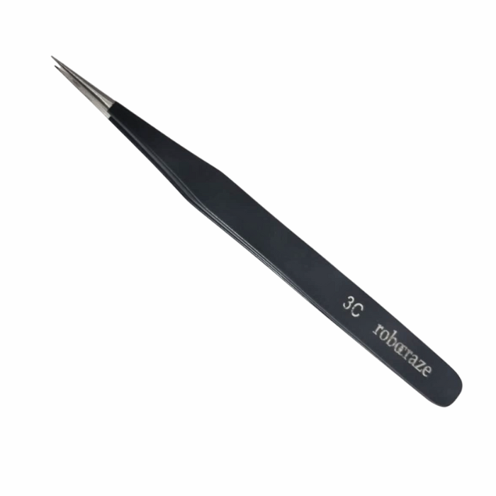 Robocraze Black Epoxy Coated Stainless Steel Tweezer 3C - Precision Electronics Tool