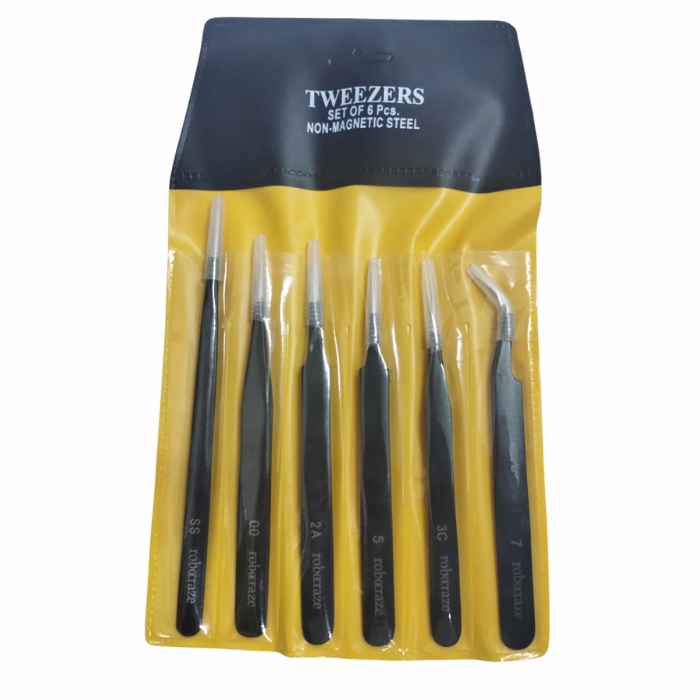 Robocraze Black Epoxy Coated Tweezer Set of 6 - Precision Tools for Electronics & Watch Repair